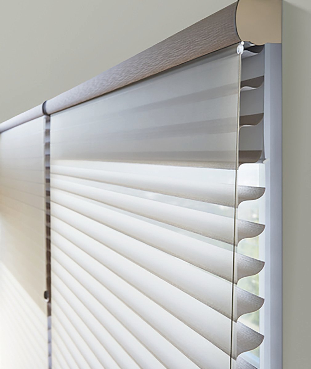 Close-up view of a Hunter Douglas Silhouette window treatment. Available at JC Licht in Chicago, IL