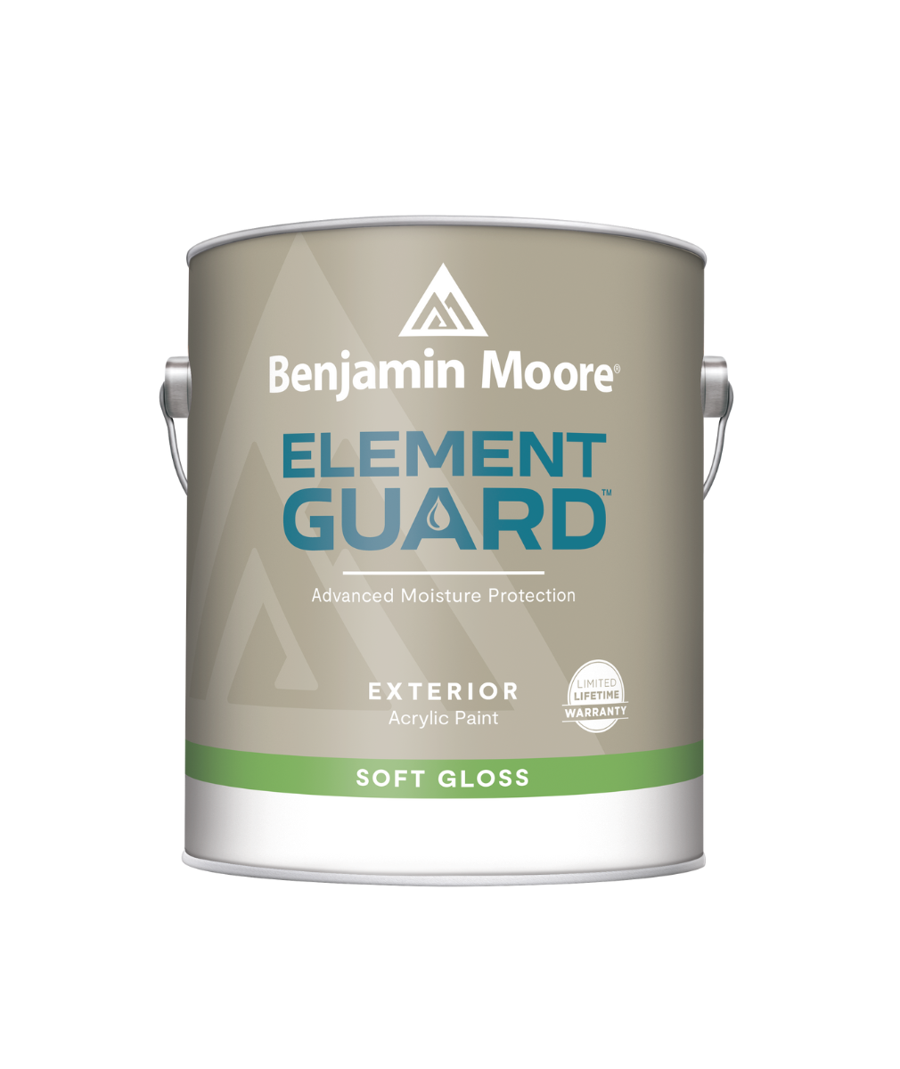 Benjamin Moore&#39;s Element Guard Exterior Soft Gloss Paint with Advanced Moisture Protection. Available at JC Licht in Chicago, IL.