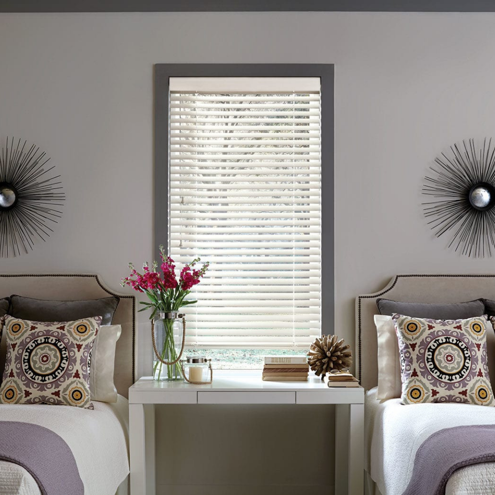 Simple Parkland window covering in a bedroom. Available at JC Licht in Chicago, IL