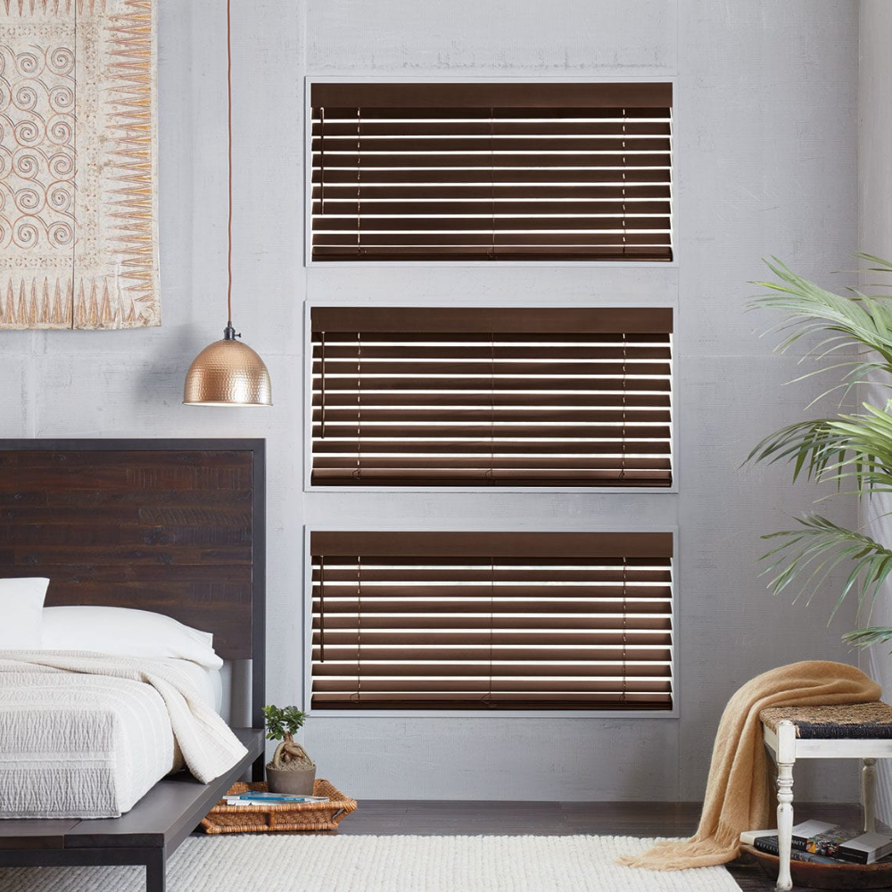 Custom Hunter Douglas Parkland window blinds in three bedroom windows. Available at JC Licht in Chicago, IL