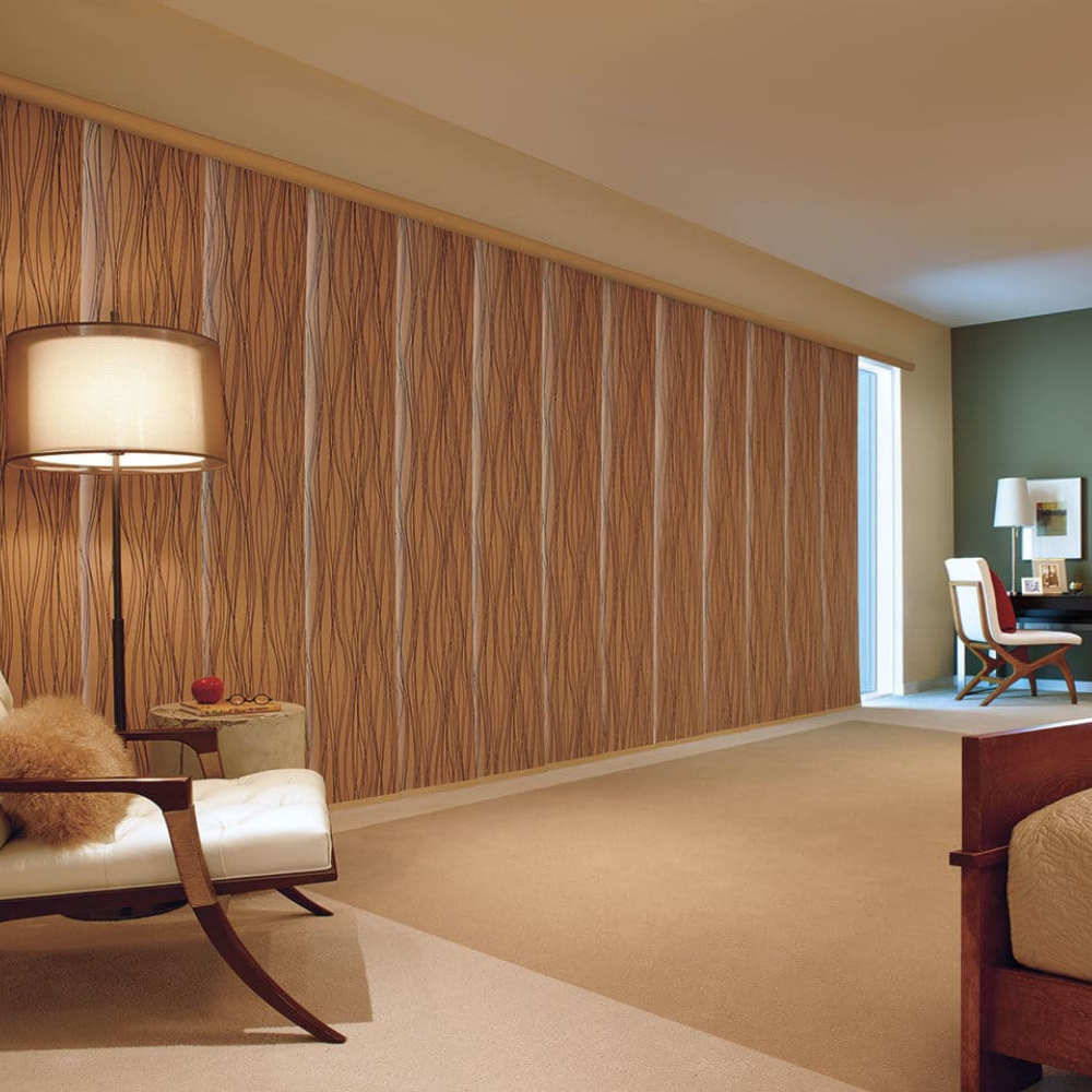 Skyline Hunter Douglas window treatments in an open concept room. Available at JC Licht in Chicago, IL.