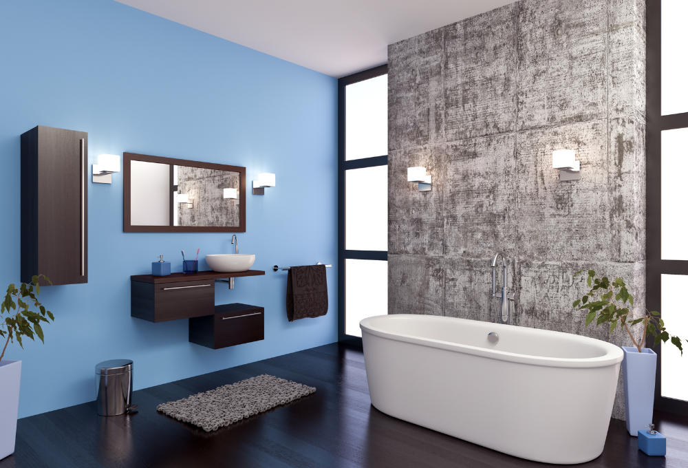 This vibrant blue Benjamin Moore bathroom paint color is available at any JC Licht location