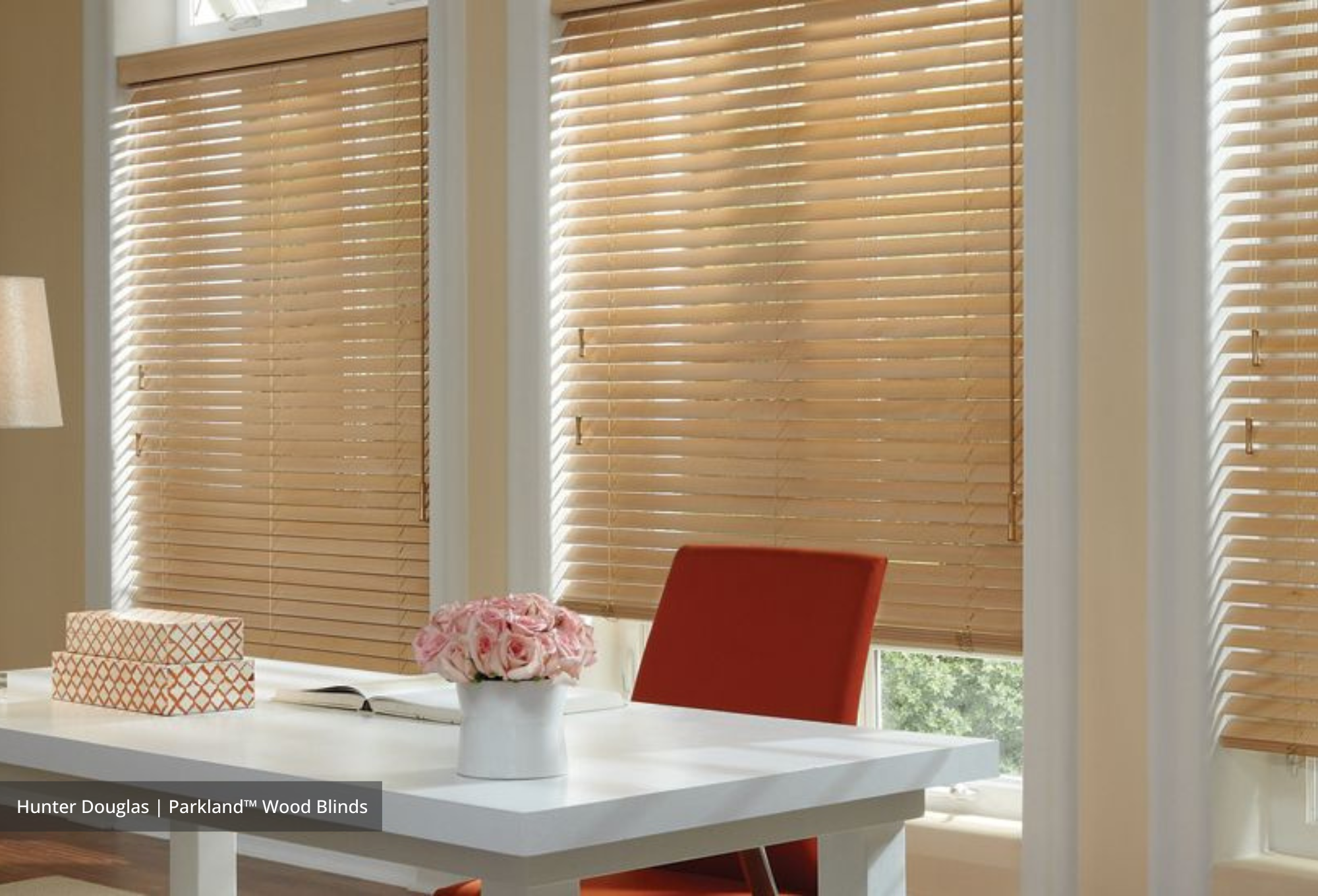 Hunter Douglas Parkland® Wood Blinds, wooden shutter, faux wood blinds, interior design near Chicago, Illinois (IL) 