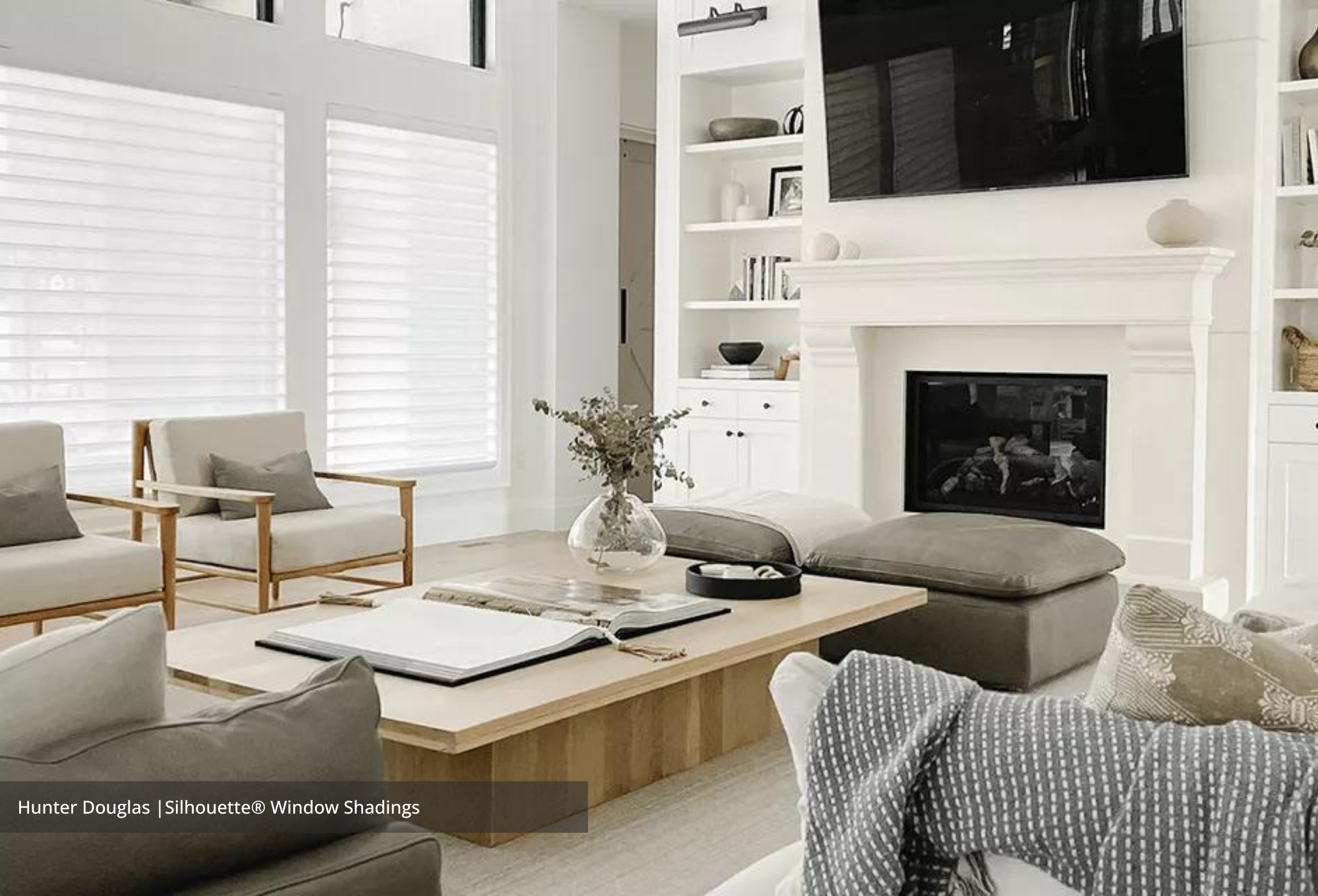 Faux wood blinds covering side lights near a front door