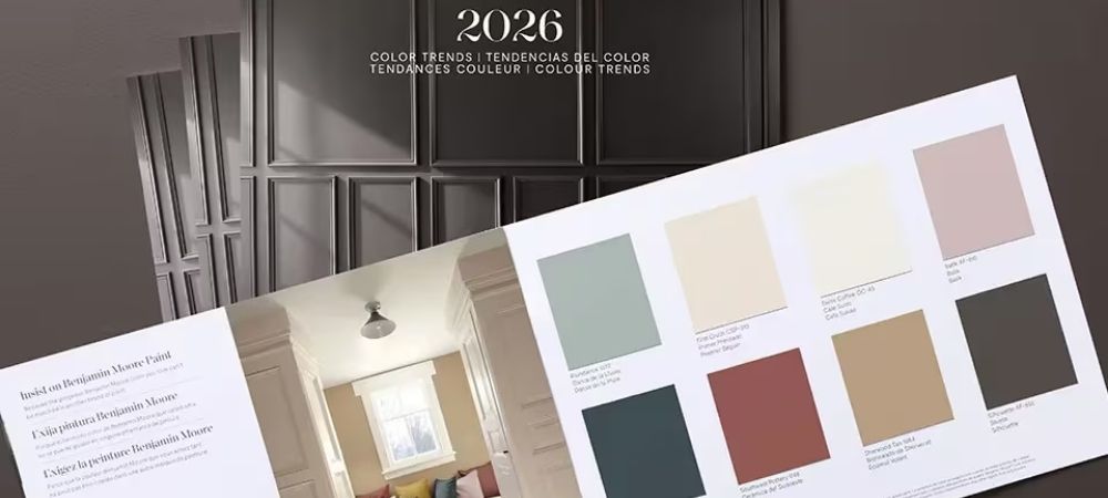 2026 Color Trend Palette book with paint swatches and room images.