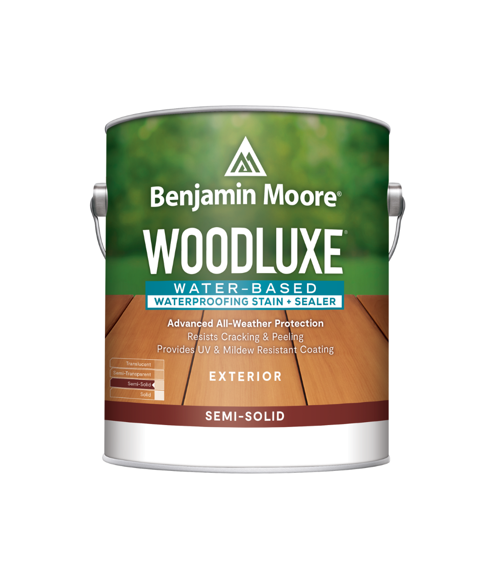 Benjamin Moore Woodluxe® Water-Based Semi-Solid Exterior Stain available at JC Licht.
