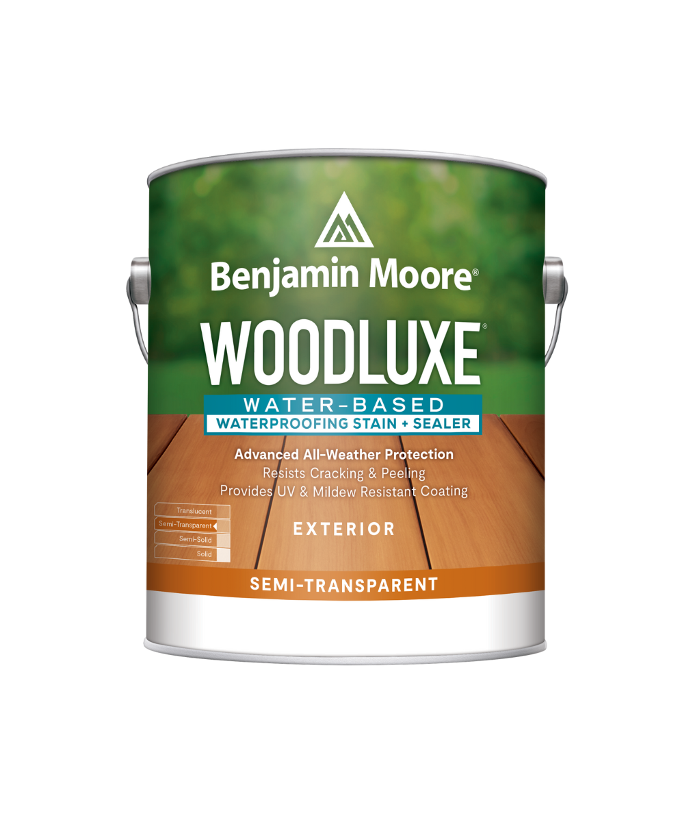 Benjamin Moore Woodluxe® Water-Based Semi-Transparent Exterior Stain Half Pint Sample available at JC Licht.