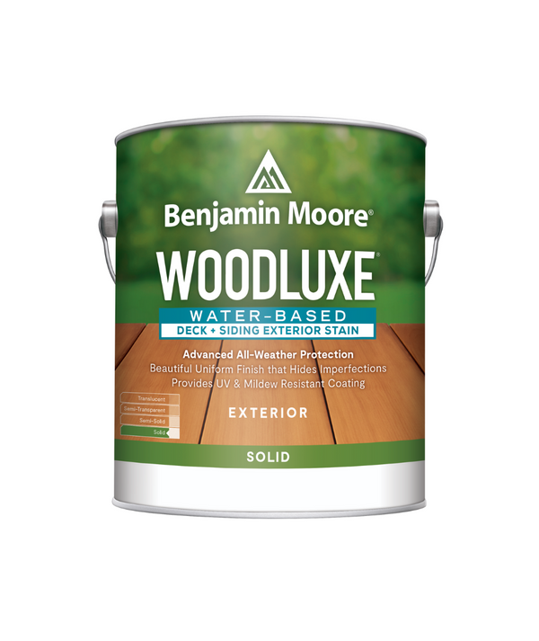 Benjamin Moore Woodluxe® Water-Based Solid Exterior Stain available at JC Licht.