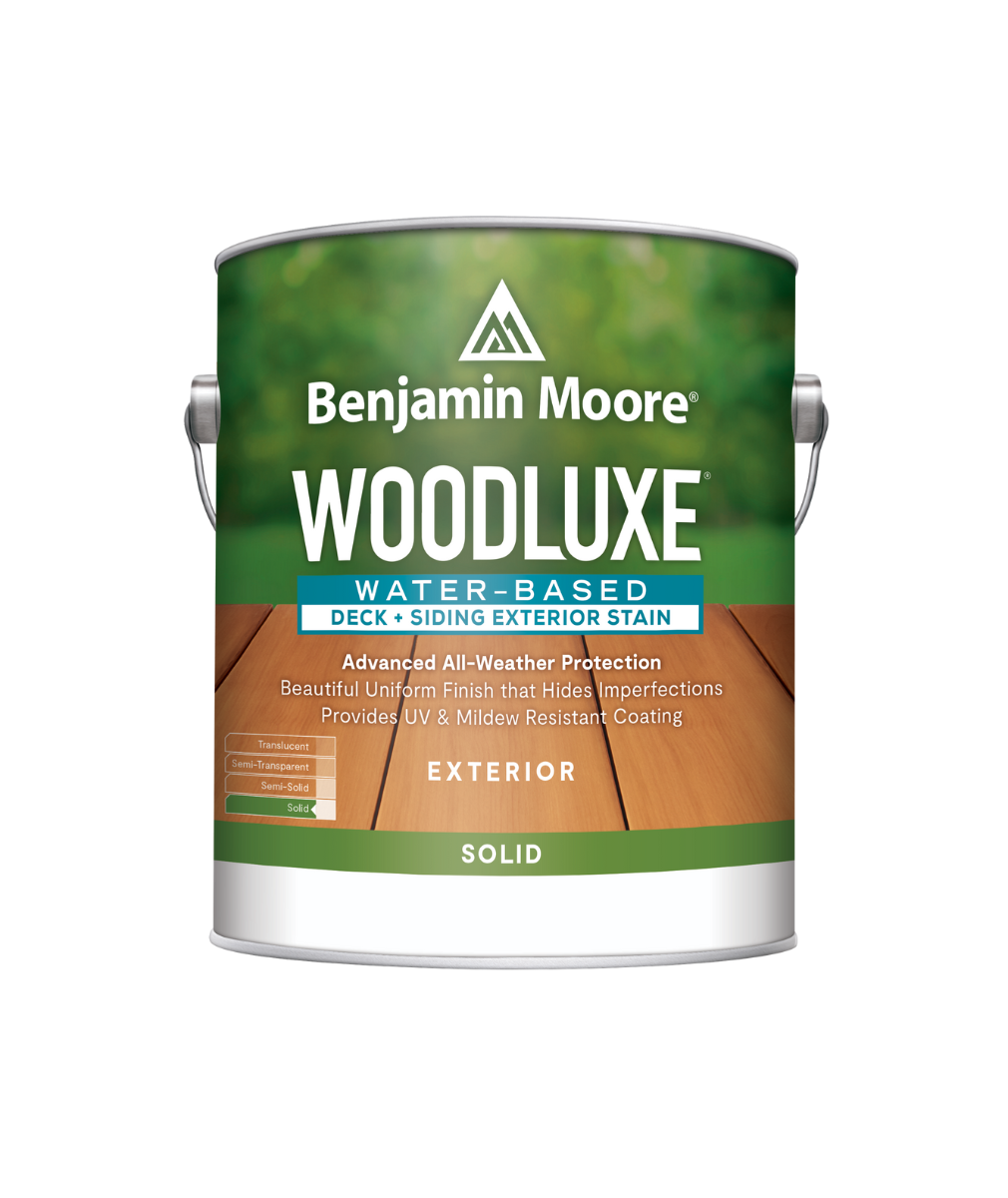 Benjamin Moore Woodluxe® Water-Based Solid Exterior Stain Half-Pint available at JC Licht.