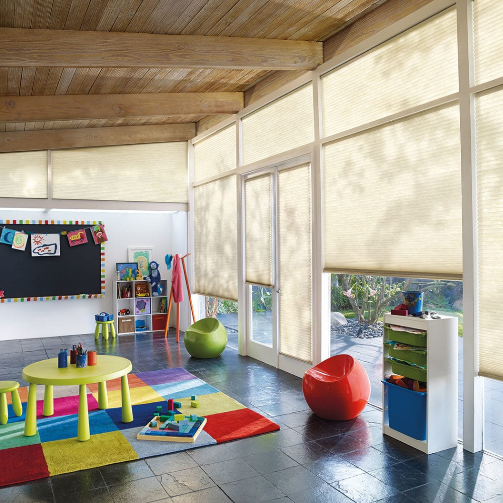 Applause window treatments are child safe and used in a daycare. Available at JC Licht in Chicago, IL
