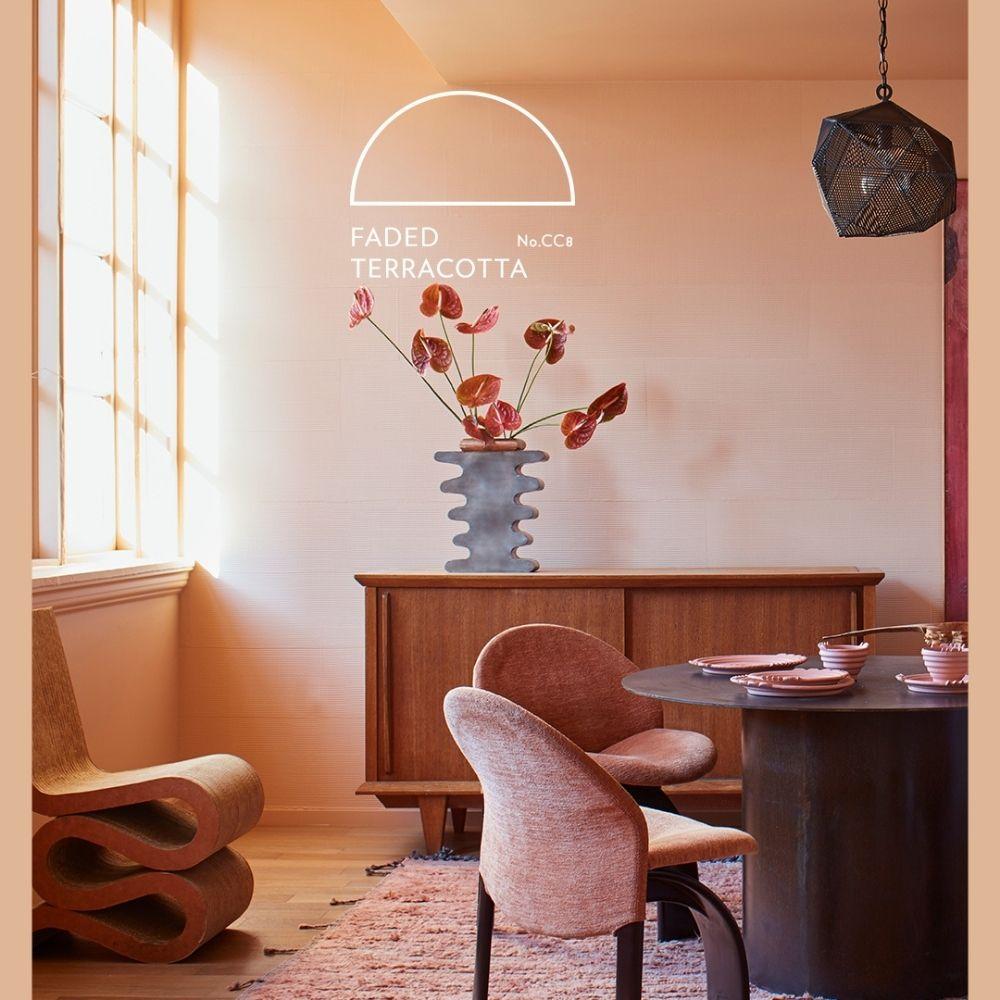 Faded Terracotta paint color by elly Wearstler California Collection for Farrow &amp; Ball paint in a room, available at JC Licht in Chicago, IL.