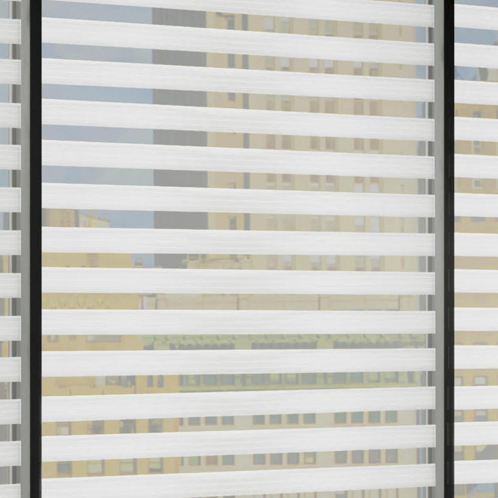 Hunter Douglas Designer Banded window shades in an office. Available at JC Licht in Chicago, IL