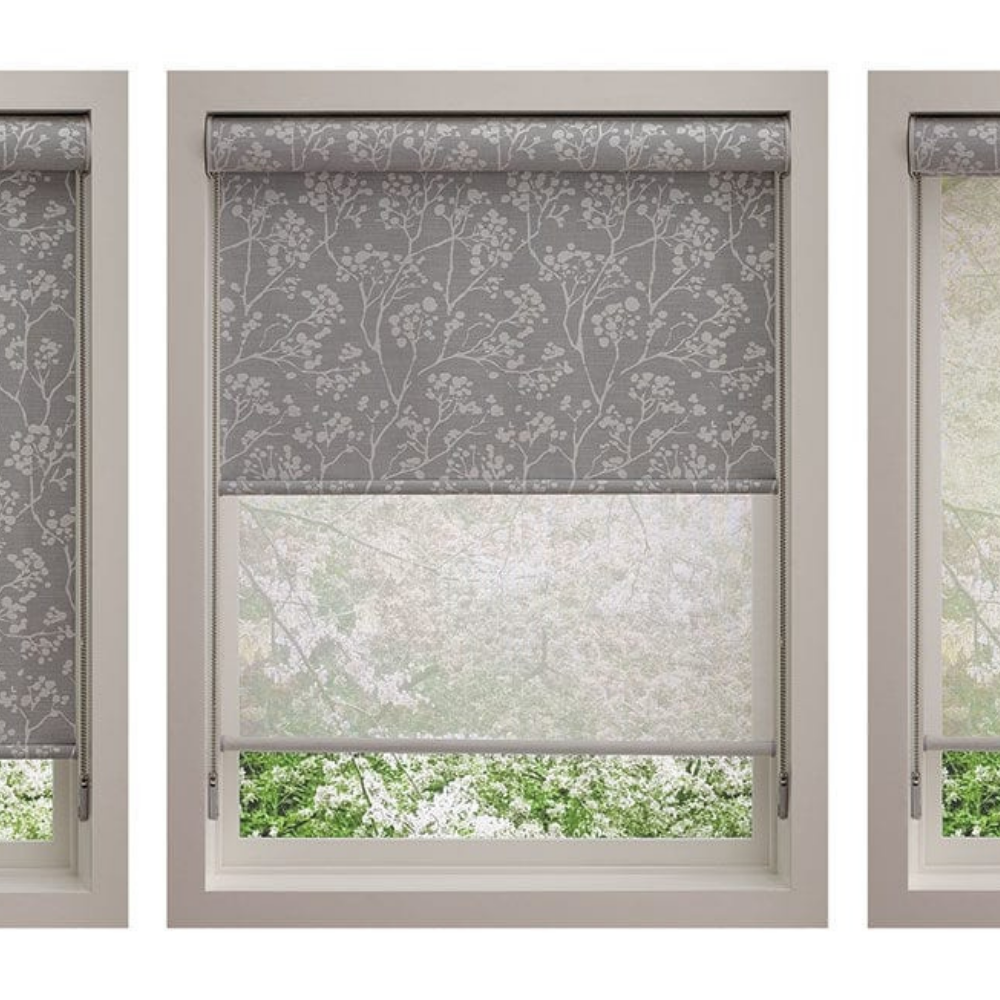 Designer Roller shades with a custom pattern and color. Available at JC Licht in Chicago, IL