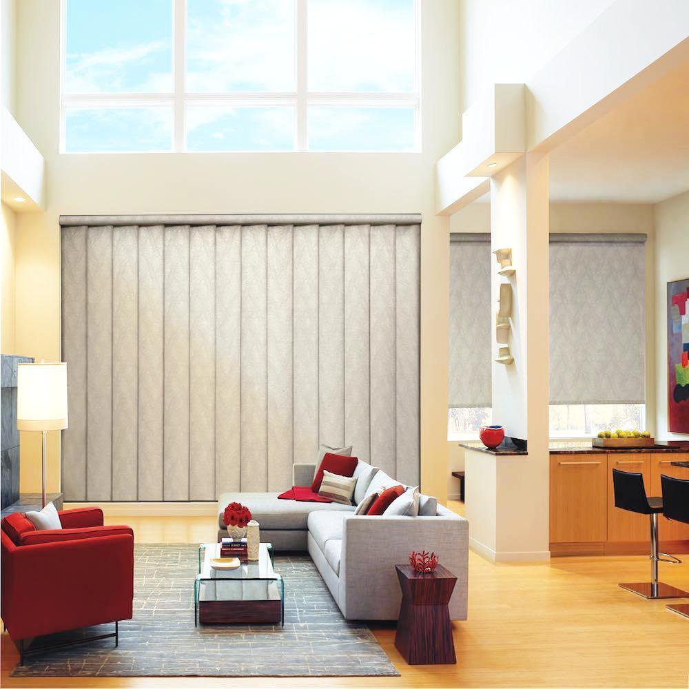 Designer Screen Roller Shade in a living room available at JC Licht in Chicago, IL