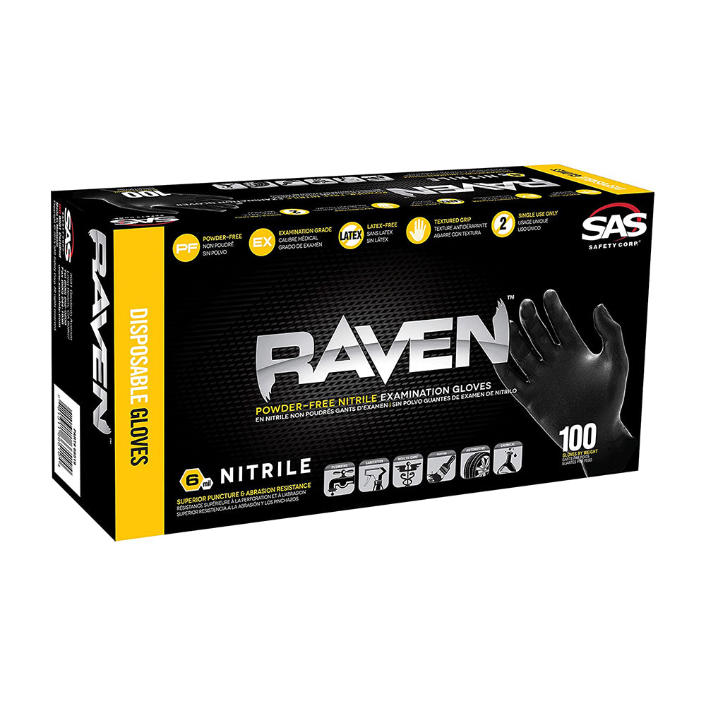 Box of 100 Raven nitrile black gloves, available at JC Licht in Chicago, IL.