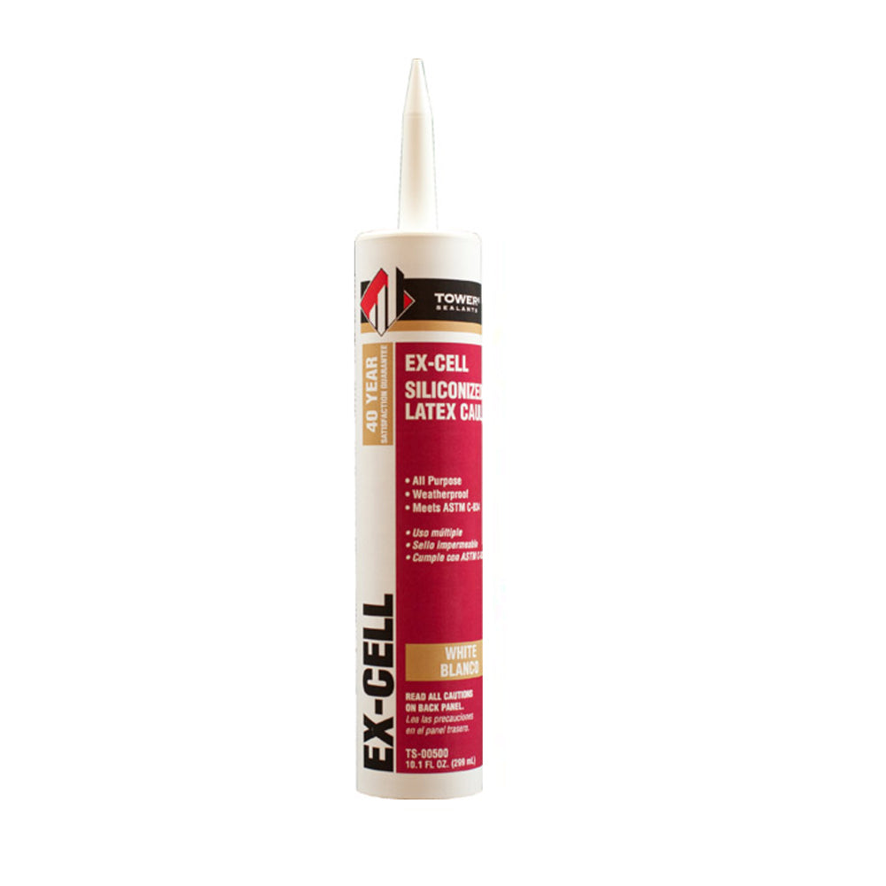 Tower Ex-Cell white latex caulk, available at JC Licht in Chicago.